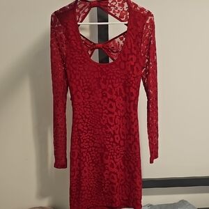 Frederick's of Hollywood Red Leopard Long Sleeve Dress Vintage